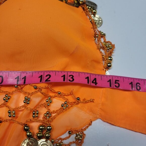 Orange Belly Dance Top with Gold Coins Halter Crop Top - Picture 9 of 10